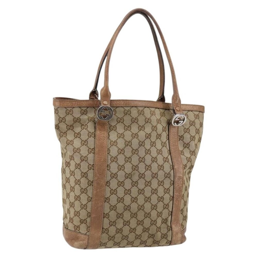 GUCCI GG Canvas Miss GG Tote Bag Beige Silver 342591 Auth 154584 - Picture 1 of 16